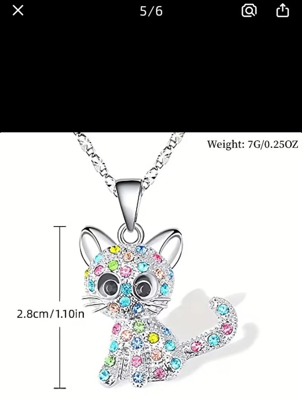 Silver Multicolor Crystal Cat Pendant Necklace for Pets Cat Lovers
